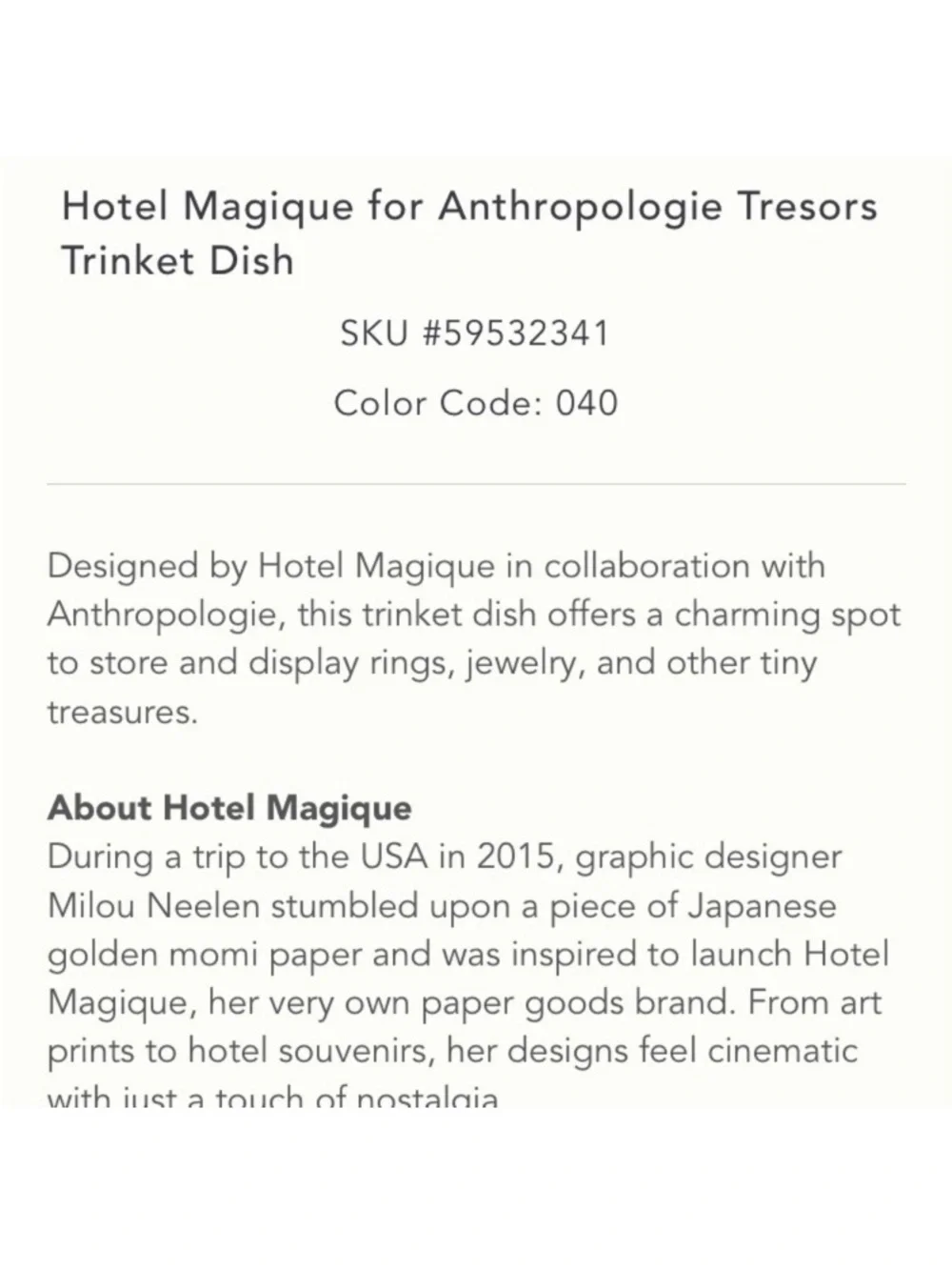 Anthropologie Hotel Magique Trinket Dish Say Something in French - NWT